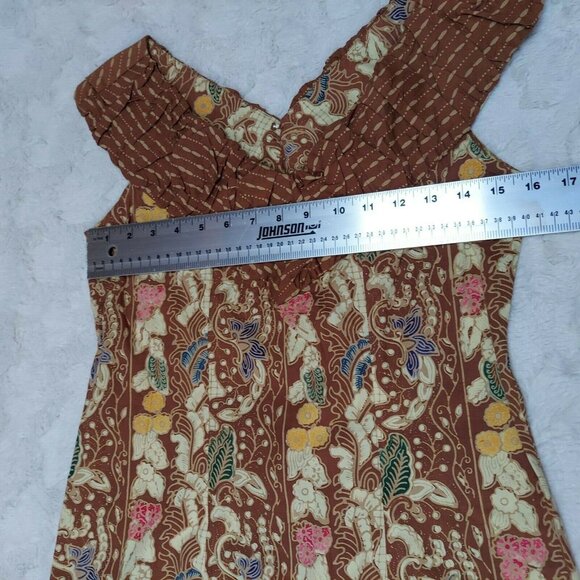 Batik Keris Womens Cotton Brown Floral Off Shoulder Shift Dress Small Sleeveless - Picture 4 of 5